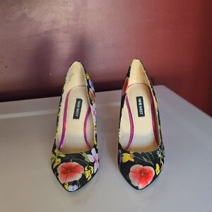 Nine West Floral Heels - Black and Multicolor